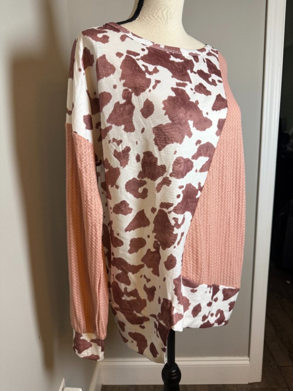 Pink Cow Print/Waffle Knit Hoodie